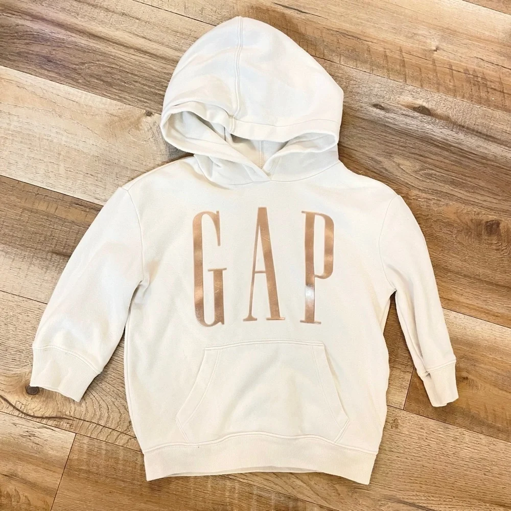 GAP Kids Girl’s Ivory Gold Logo Pullover Hoodie Size XS